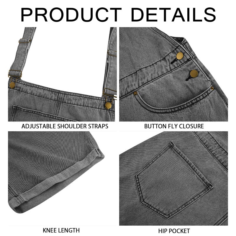 Runcati Mens Denim Shorts Bib Overall Jean Romper Casual Loose Fit Walkshort Button Pockets Summer Jumpersuit - Image 4